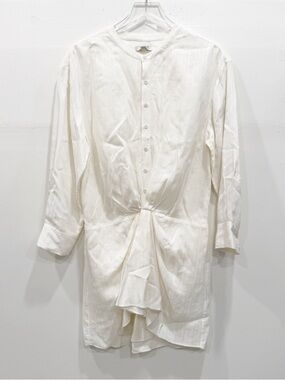 Joie Murni Mini Dress in Porcelain Small Knot Front Long Sleeve Button Front